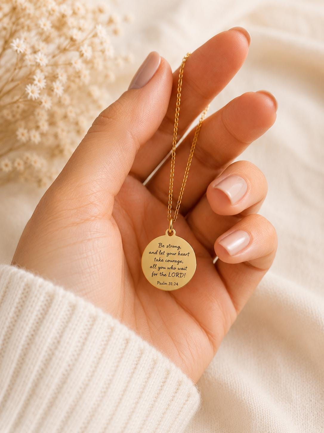 Be Strong and Let Your Heart Take Courage, Psalm 31:24 Necklace, Faith Gift for Women, Encouragement Gift, Christian Necklace