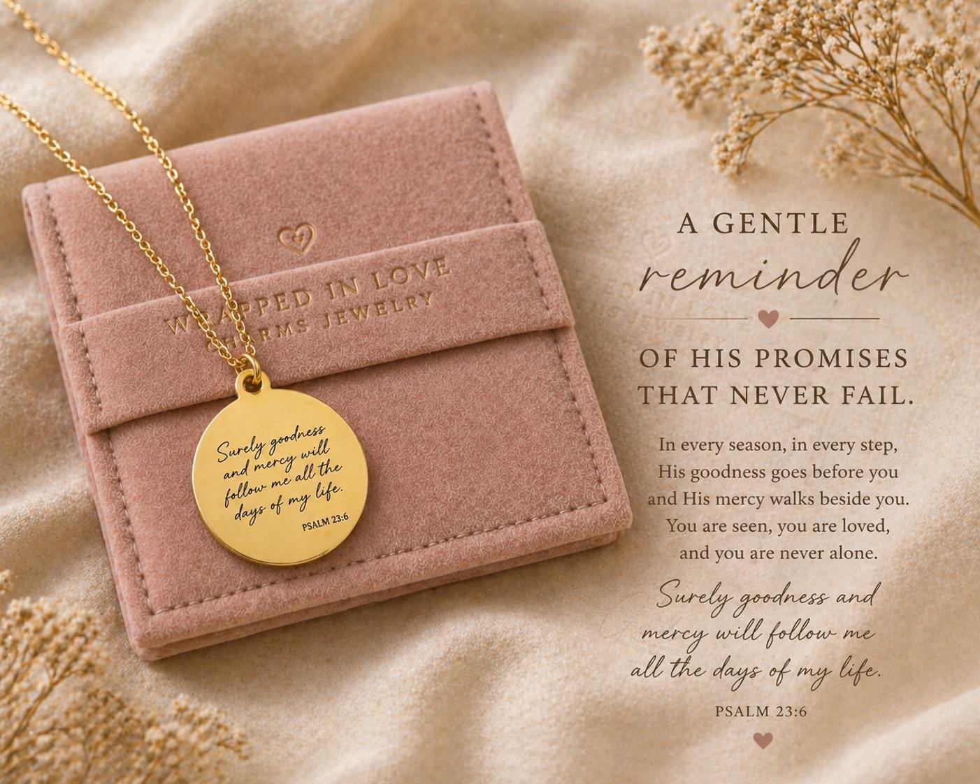 Surely Goodness and Mercy will follow me Psalm 23:6 Christian Scripture Jewelry, Personalized Gift