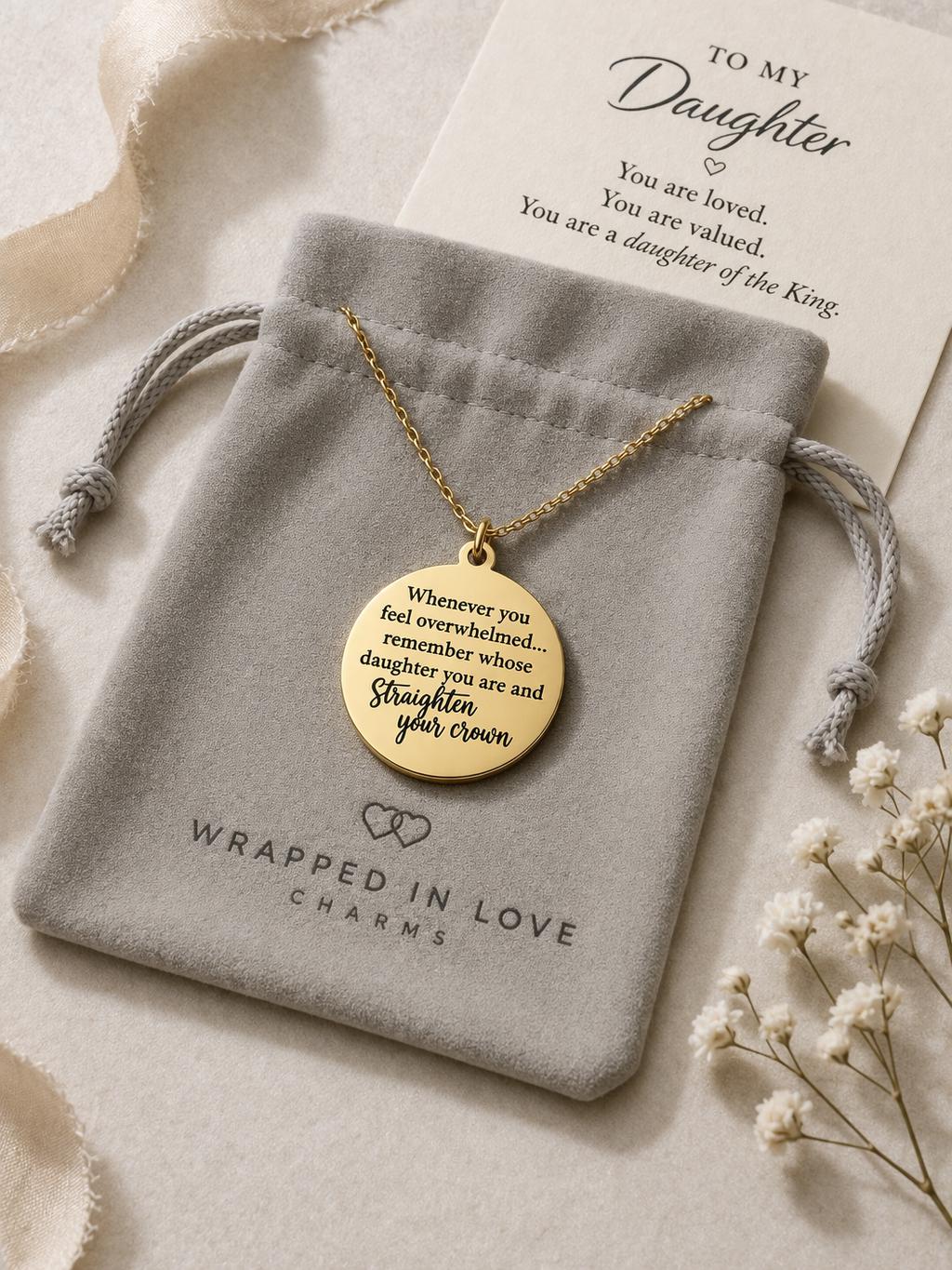 Remember Whose Daughter You Are Necklace, Straighten Your Crown Jewelry, Inspirational Faith Necklace for Women, Christian Gift for Her