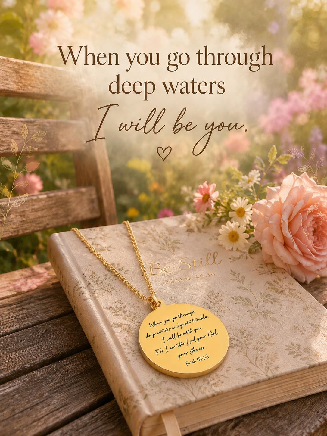 When You Go Through Deep Waters Necklace, Isaiah 43:2 Jewelry, Christian Encouragement Gift, Faith Necklace for Women, God Is With You Penda