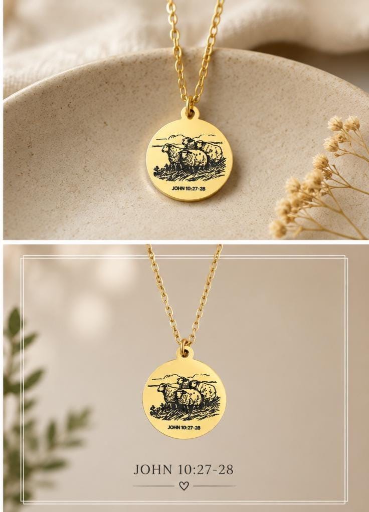 Good Shepherd Necklace, John 10:27-28, 14K Gold Charm Necklace Christian Gifts Custom Gifts