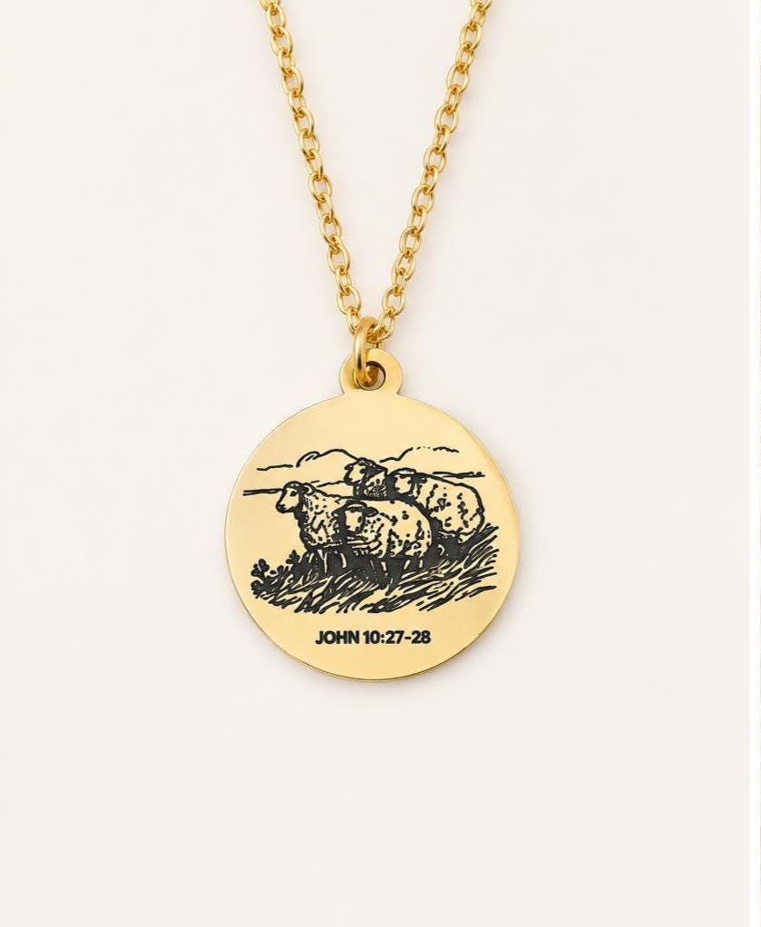 Good Shepherd Necklace, John 10:27-28, 14K Gold Charm Necklace Christian Gifts Custom Gifts