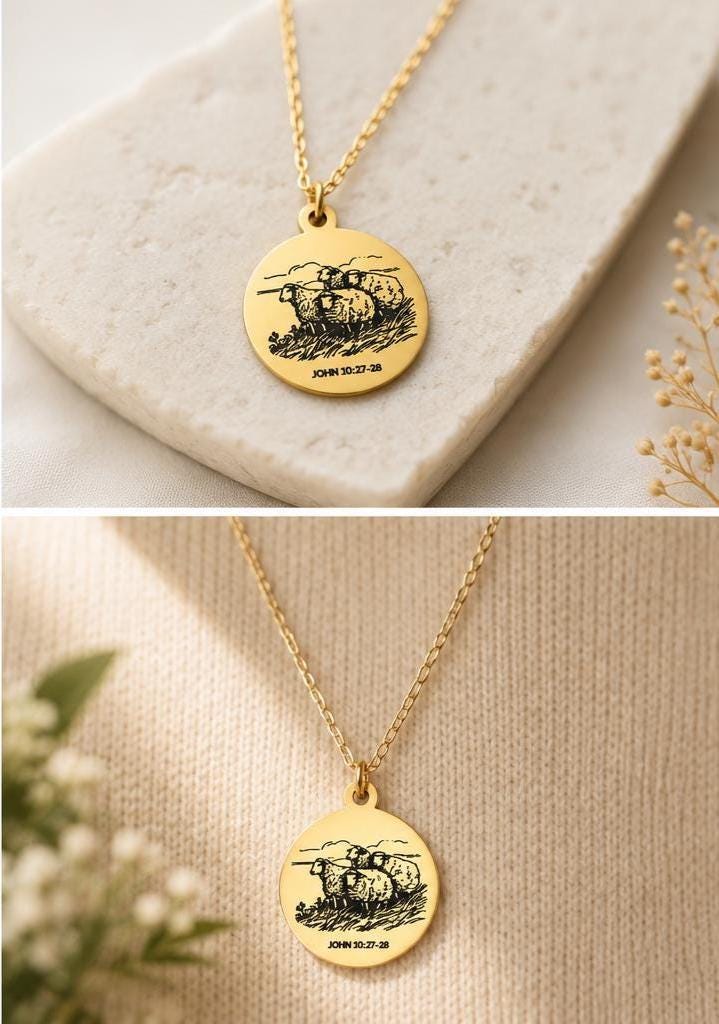 Good Shepherd Necklace, John 10:27-28, 14K Gold Charm Necklace Christian Gifts Custom Gifts