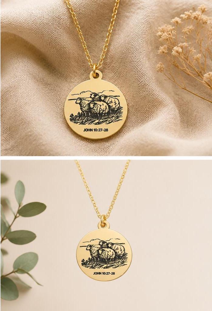 Good Shepherd Necklace, John 10:27-28, 14K Gold Charm Necklace Christian Gifts Custom Gifts
