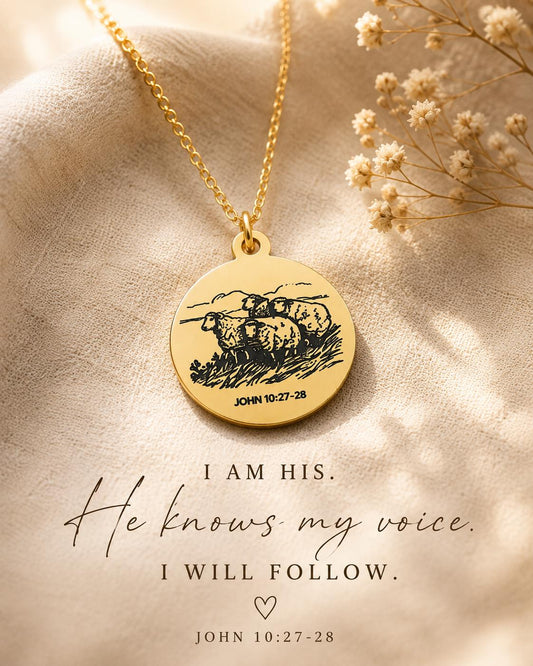 Good Shepherd Necklace, John 10:27-28, 14K Gold Charm Necklace Christian Gifts Custom Gifts