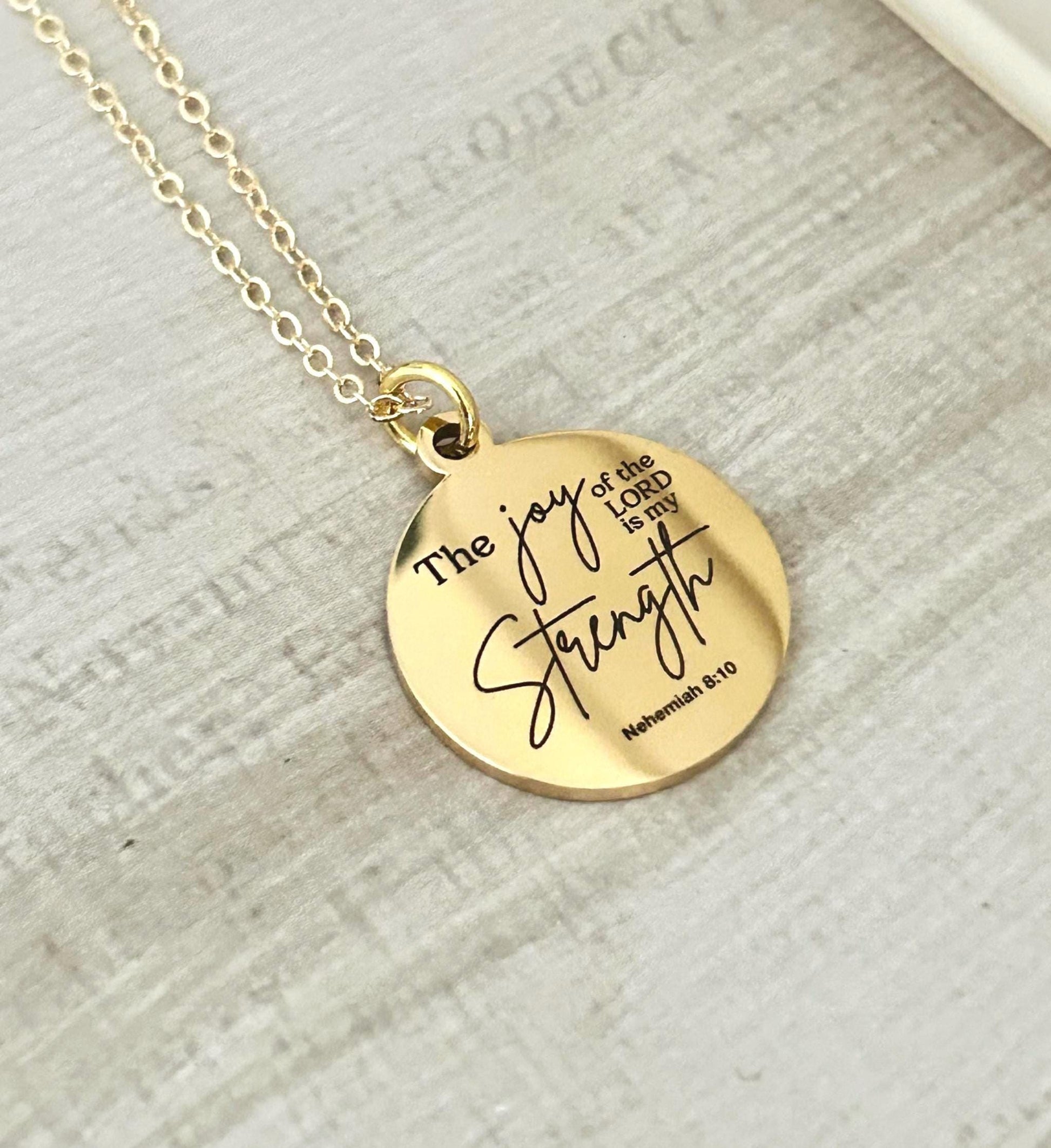 The Joy of the Lord Is My Strength Necklace | Nehemiah 8:10 Bible Verse Necklace | Christian Jewelry Gift for Women | Faith Inspired Scriptu