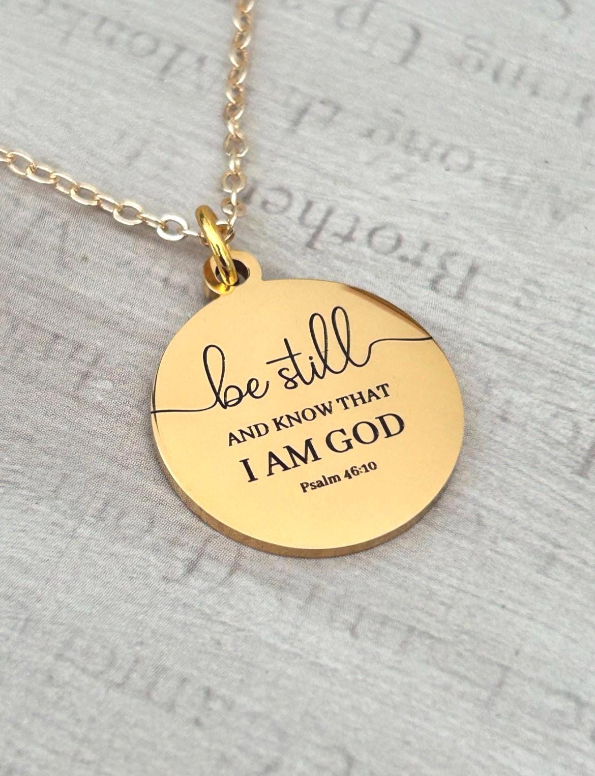 Be Still Necklace – Psalm 46:10 Gold Christian Necklace, Faith Jewelry Gift for Women, Inspirational Bible Verse Pendant, Religious Gift