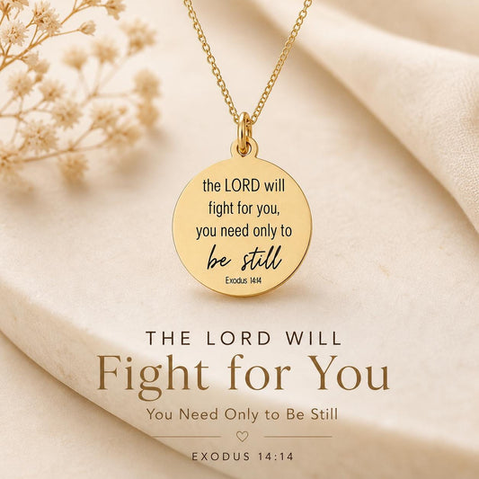 Gold Exodus 14:14 Charm Necklace, Personalized Christian Jewelry