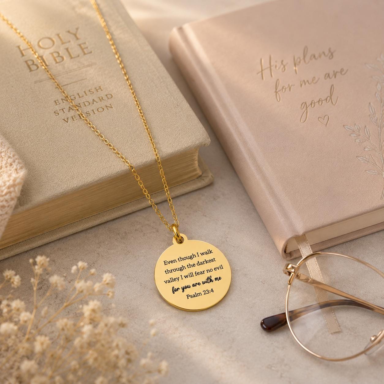 Personalized Bible Verse Necklace Custom Scripture Jewelry Christian Gift for Her Faith Necklace Encouragement Gift Baptism Gift Gold Charm