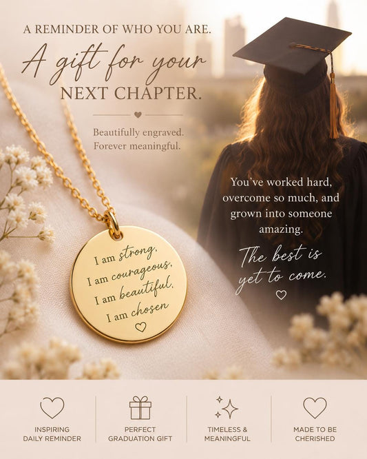 Inspirational Christian Necklace for Her | I Am Strong Courageous Beautiful Chosen Necklace | Faith Based Graduation Gift for Women