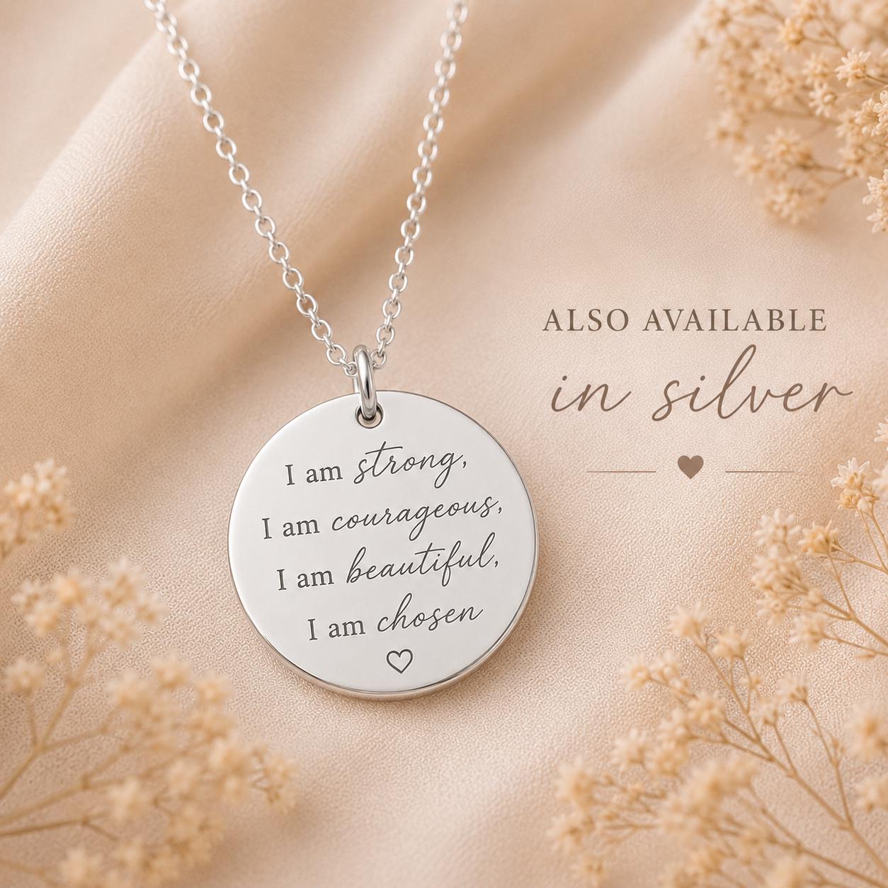 Inspirational Christian Necklace for Her | I Am Strong Courageous Beautiful Chosen Necklace | Faith Based Graduation Gift for Women