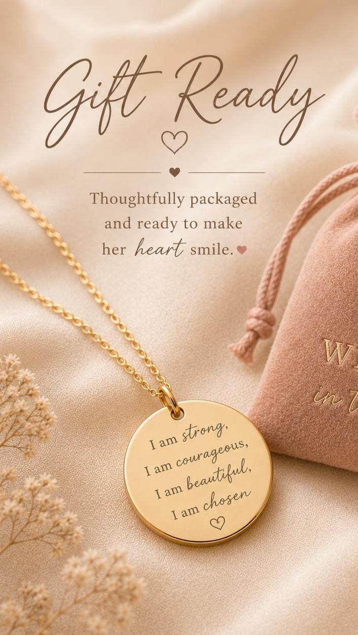 Inspirational Christian Necklace for Her | I Am Strong Courageous Beautiful Chosen Necklace | Faith Based Graduation Gift for Women
