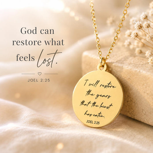 Joel 2:25 Necklace | I Will Restore the Years Necklace | Christian Necklace for Women | Bible Verse Jewelry | Faith Gift | Gold or Silver