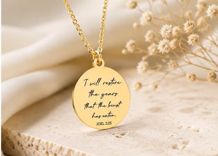 Joel 2:25 Necklace | I Will Restore the Years Necklace | Christian Necklace for Women | Bible Verse Jewelry | Faith Gift | Gold or Silver