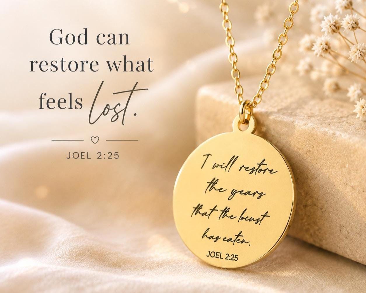 Joel 2:25 Necklace | I Will Restore the Years Necklace | Christian Necklace for Women | Bible Verse Jewelry | Faith Gift | Gold or Silver