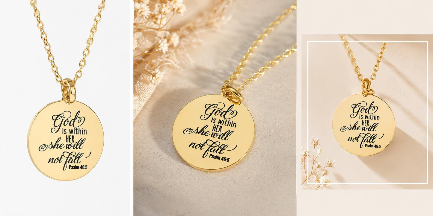 God is within her she will not fall Psalm 46:5 Bible Verse Necklace Christian Jewelry Christian Gifts Faith Necklace Scripture Necklace