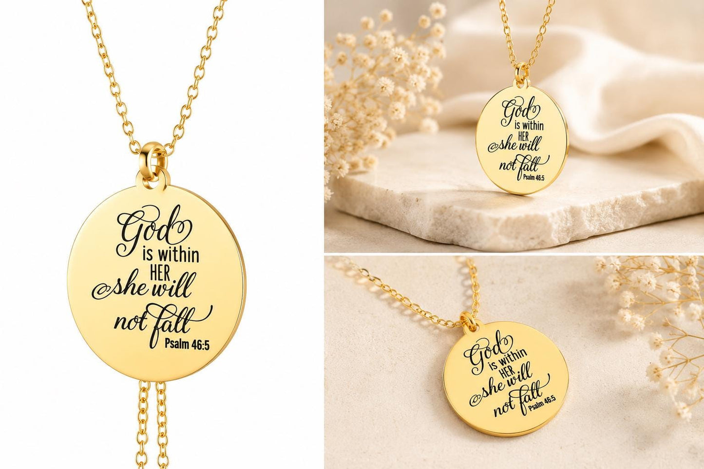 God is within her she will not fall Psalm 46:5 Bible Verse Necklace Christian Jewelry Christian Gifts Faith Necklace Scripture Necklace