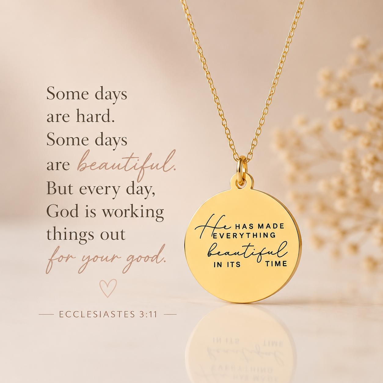 Engraved Bible Verse Necklace Christian Jewelry Everything Beautiful in its time