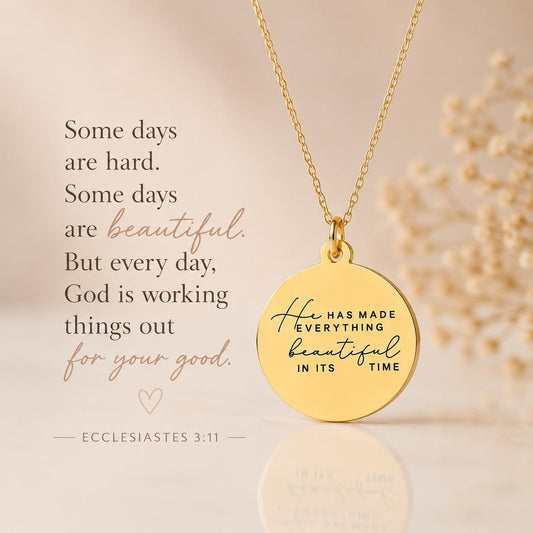 Engraved Bible Verse Necklace Christian Jewelry Everything Beautiful in its time