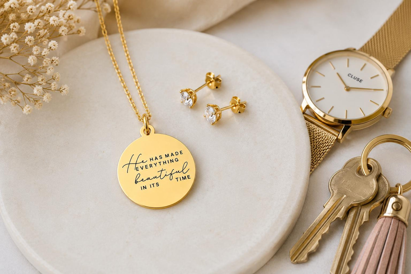 Engraved Bible Verse Necklace Christian Jewelry Everything Beautiful in its time
