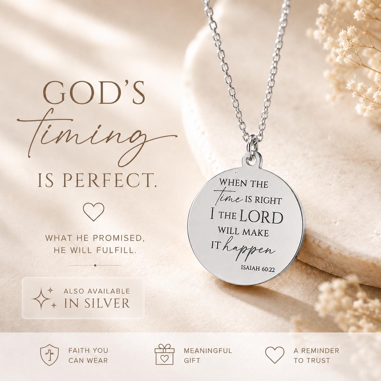 When the time is right I The Lord will make it happen, Isaiah 60:22, Christian Gifts, wait on The Lord, Scripture Gift Personalized Necklace