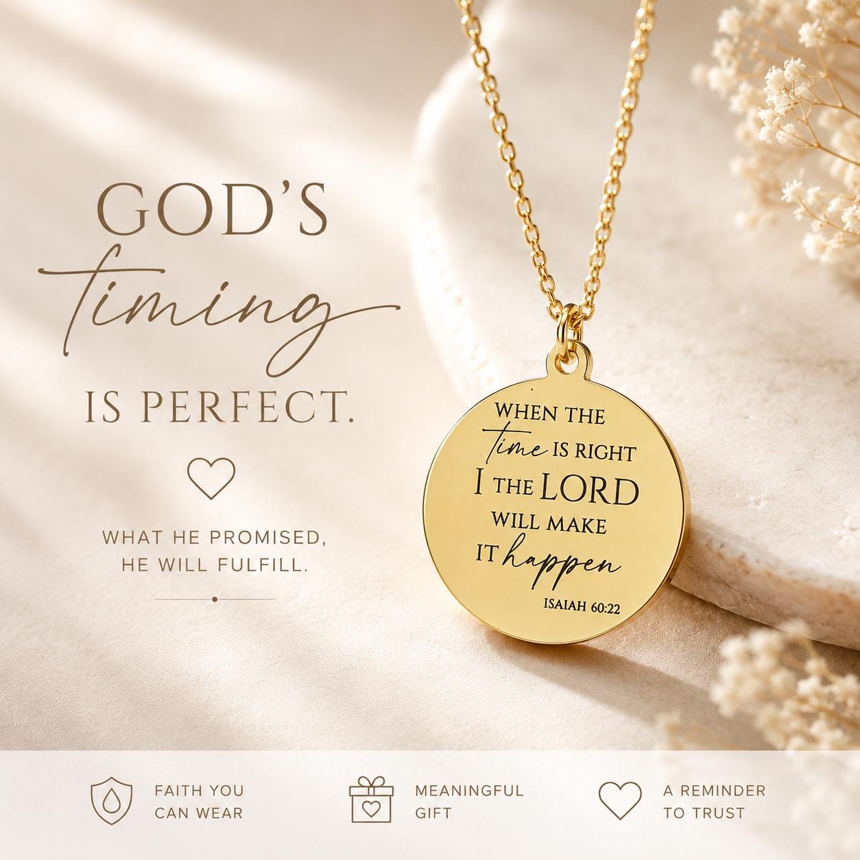 When the time is right I The Lord will make it happen, Isaiah 60:22, Christian Gifts, wait on The Lord, Scripture Gift Personalized Necklace