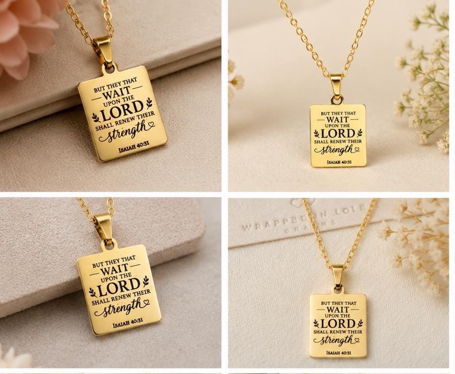Isaiah 40:31 Necklace | But Those Who Wait on the Lord Shall Renew Their Strength | Christian Bible Verse Necklace | Faith Gift for Her