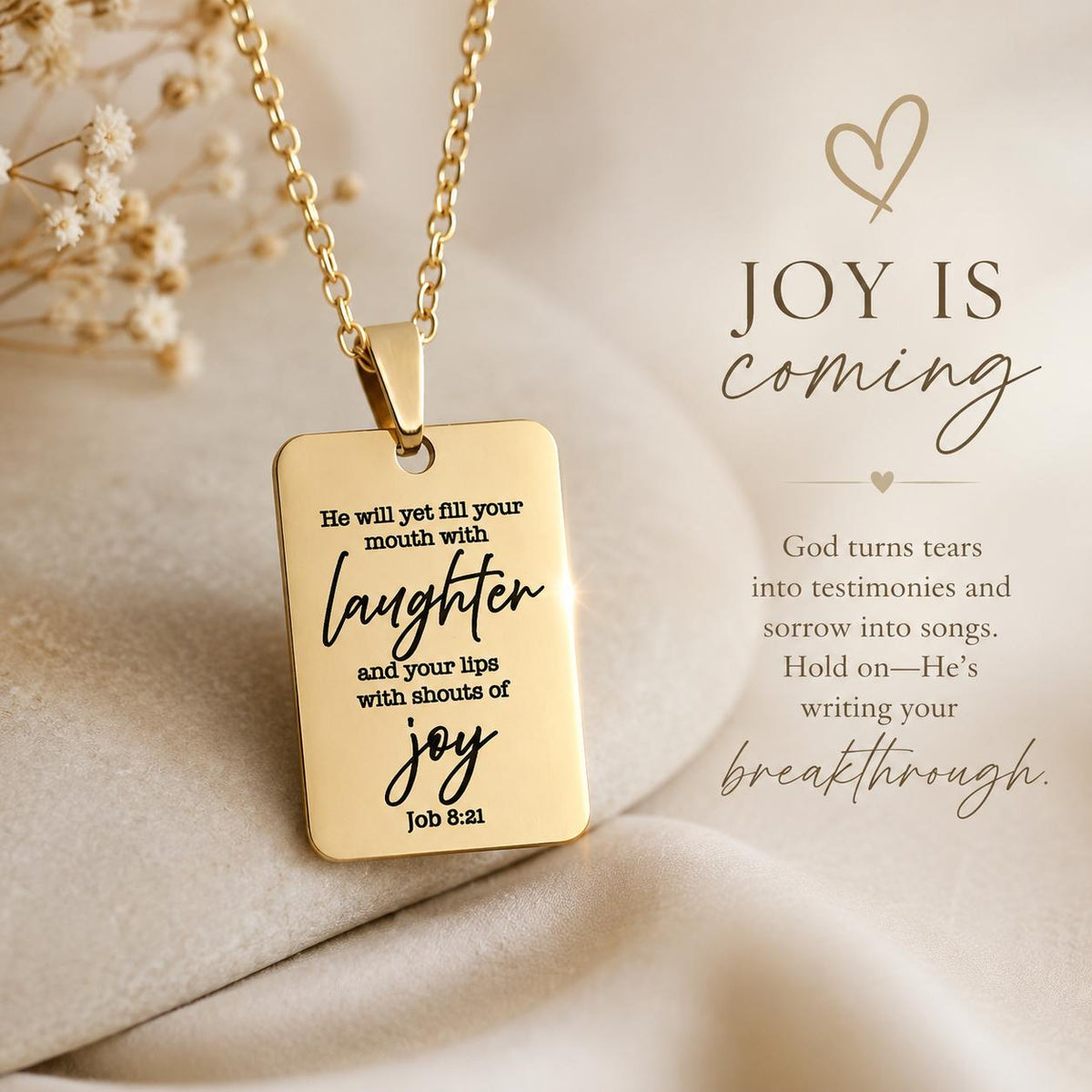 Joy Is Coming” Job 8:21 Necklace | Christian Faith Necklace for Women | Bible Verse Jewelry
