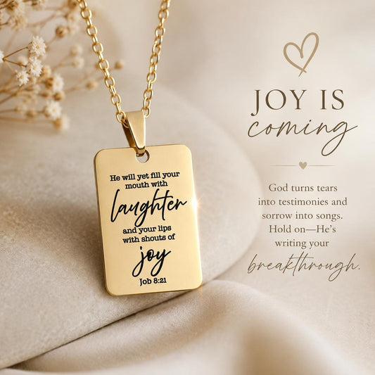 Joy Is Coming” Job 8:21 Necklace | Christian Faith Necklace for Women | Bible Verse Jewelry