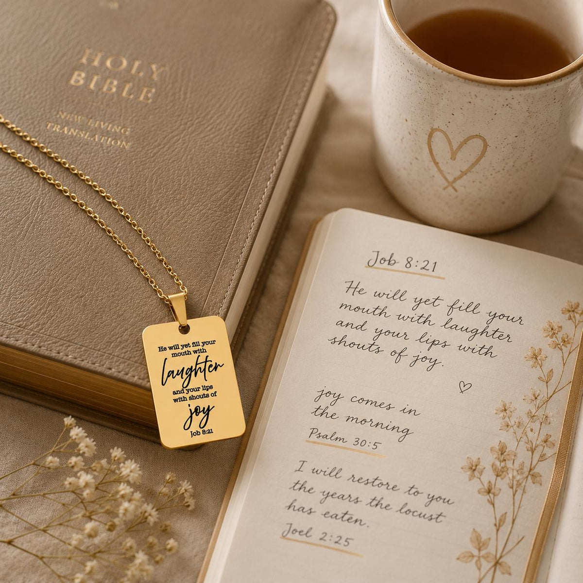 Joy Is Coming” Job 8:21 Necklace | Christian Faith Necklace for Women | Bible Verse Jewelry