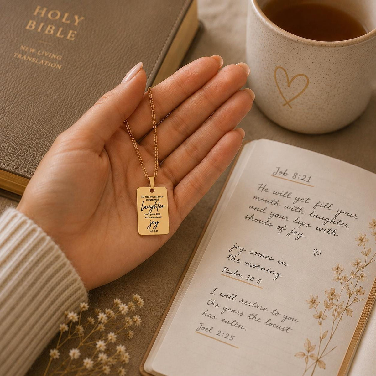 Joy Is Coming” Job 8:21 Necklace | Christian Faith Necklace for Women | Bible Verse Jewelry