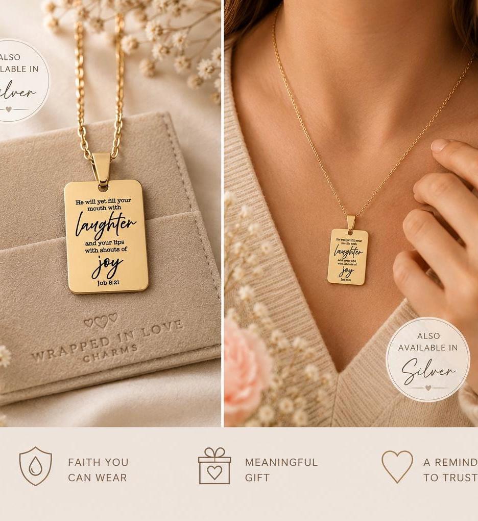 Joy Is Coming” Job 8:21 Necklace | Christian Faith Necklace for Women | Bible Verse Jewelry