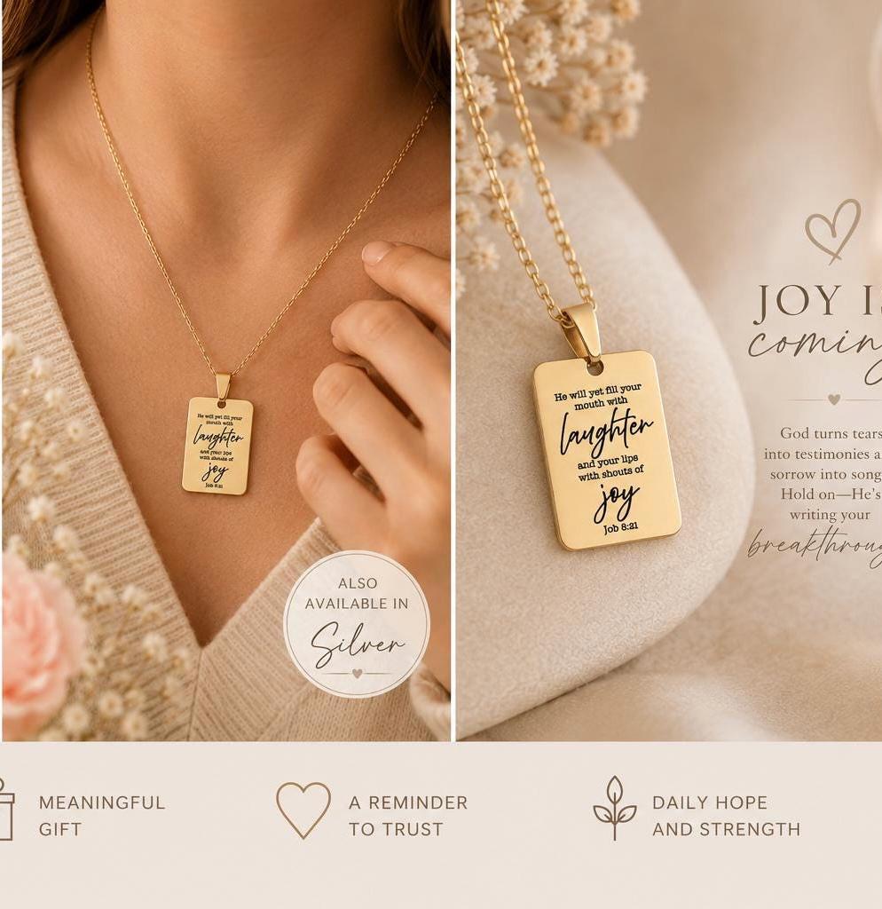 Joy Is Coming” Job 8:21 Necklace | Christian Faith Necklace for Women | Bible Verse Jewelry