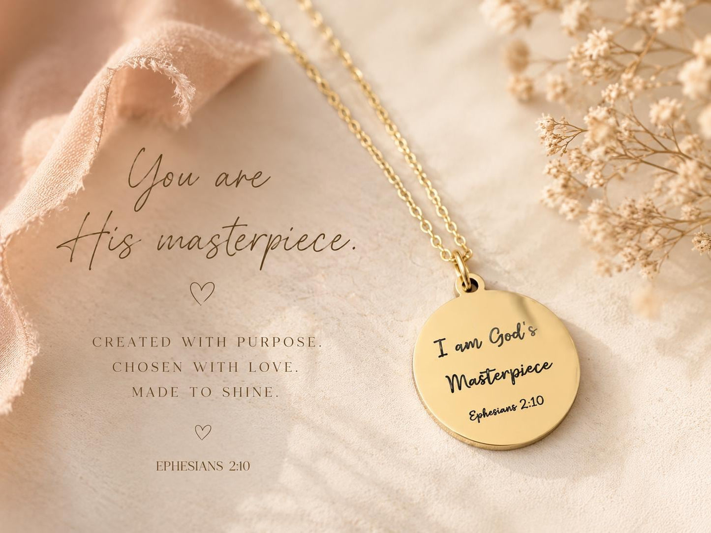 I Am God's Masterpiece Bible Verse Necklace, Ephesians 2:10 Christians Gift for Women Mothers Day Gift, Encouragement Faith Gift