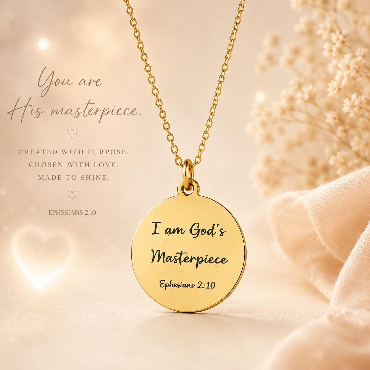 I Am God's Masterpiece Bible Verse Necklace, Ephesians 2:10 Christians Gift for Women Mothers Day Gift, Encouragement Faith Gift