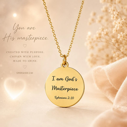 I Am God's Masterpiece Bible Verse Necklace, Ephesians 2:10 Christians Gift for Women Mothers Day Gift, Encouragement Faith Gift
