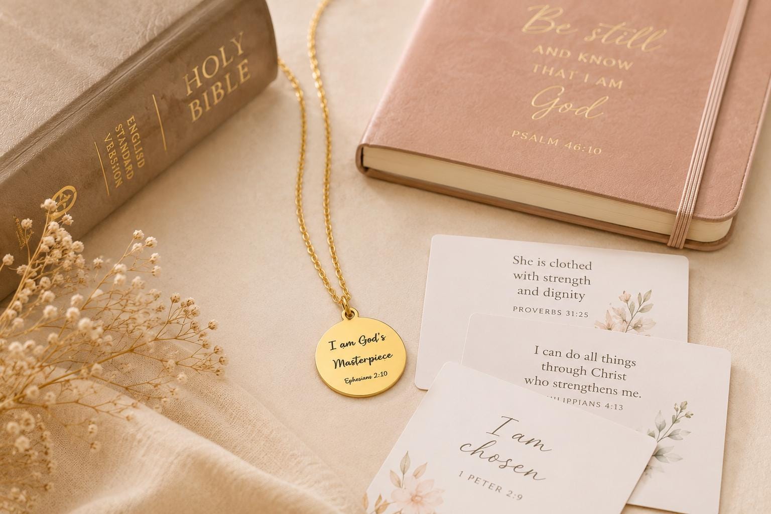 I Am God's Masterpiece Bible Verse Necklace, Ephesians 2:10 Christians Gift for Women Mothers Day Gift, Encouragement Faith Gift