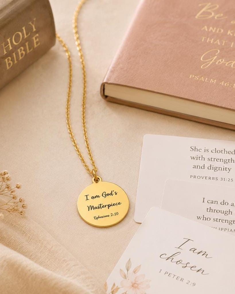 I Am God's Masterpiece Bible Verse Necklace, Ephesians 2:10 Christians Gift for Women Mothers Day Gift, Encouragement Faith Gift