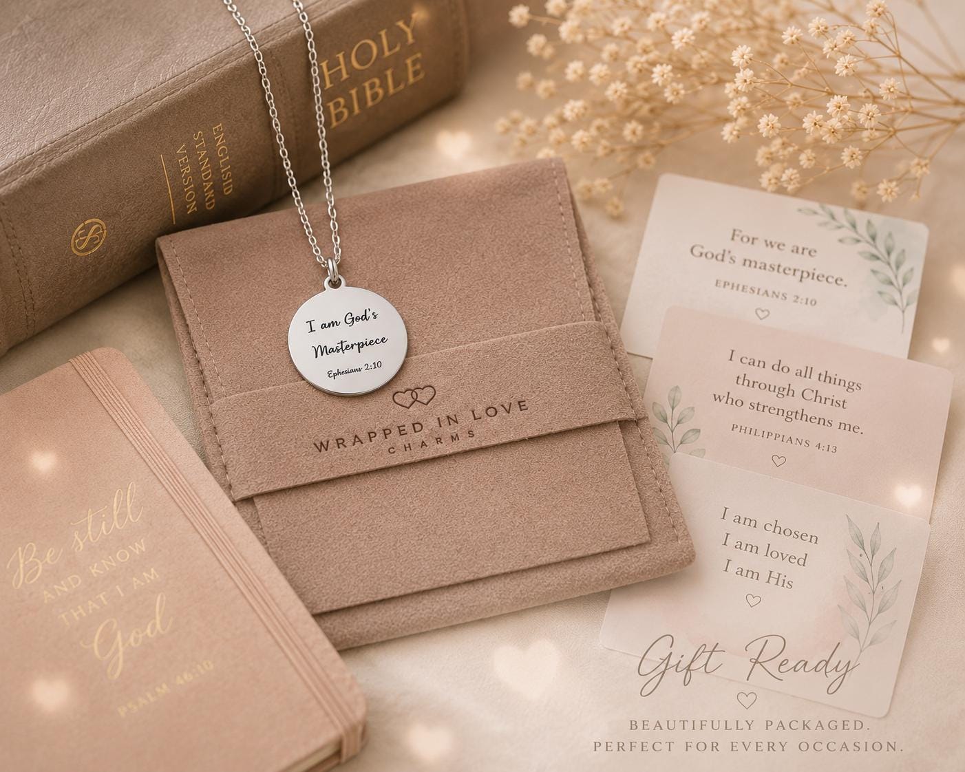 I Am God's Masterpiece Bible Verse Necklace, Ephesians 2:10 Christians Gift for Women Mothers Day Gift, Encouragement Faith Gift
