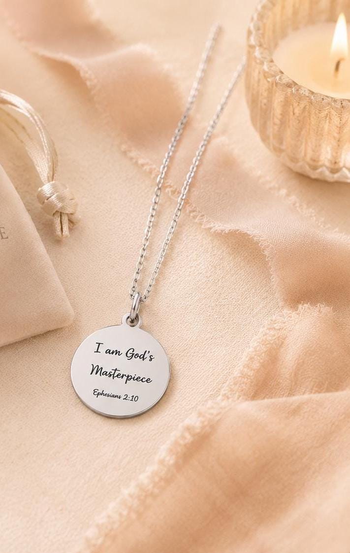 I Am God's Masterpiece Bible Verse Necklace, Ephesians 2:10 Christians Gift for Women Mothers Day Gift, Encouragement Faith Gift