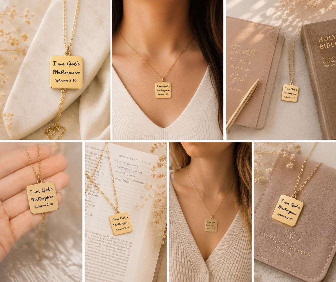 God's Masterpiece Necklace Ephesians 2:10 Personalized Charms Christian Gifts