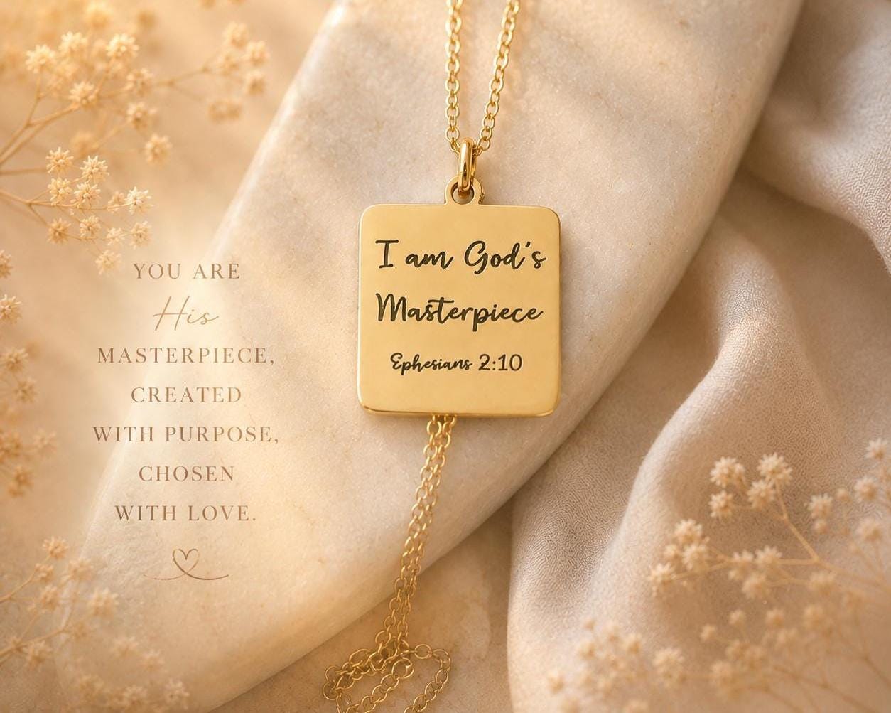 God's Masterpiece Necklace Ephesians 2:10 Personalized Charms Christian Gifts