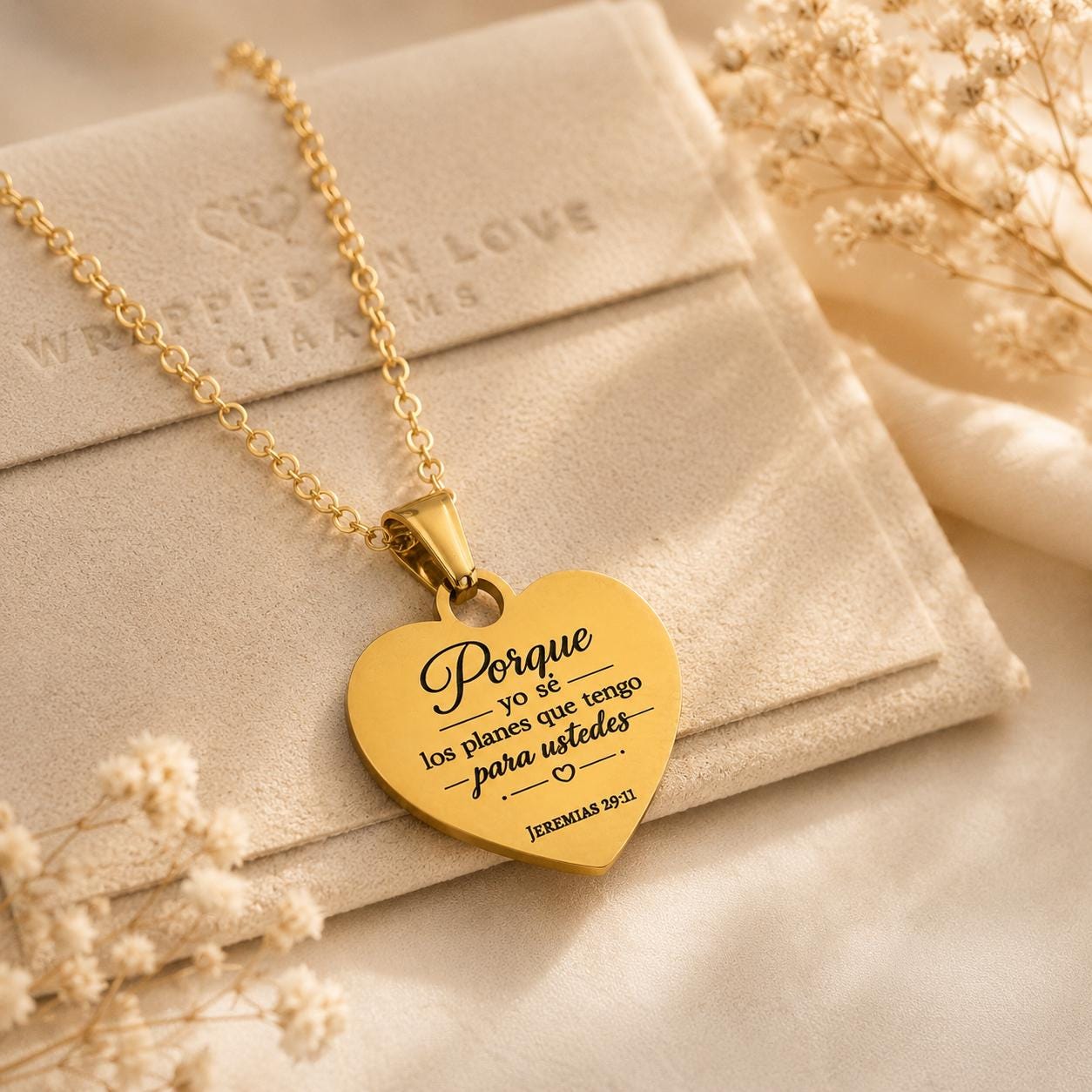 Jeremías 29:11 Necklace in Spanish | Christian Gift for Women | Gold Heart Bible Verse Necklace | Regalo Cristiano para Mujer, Faith Jewelry