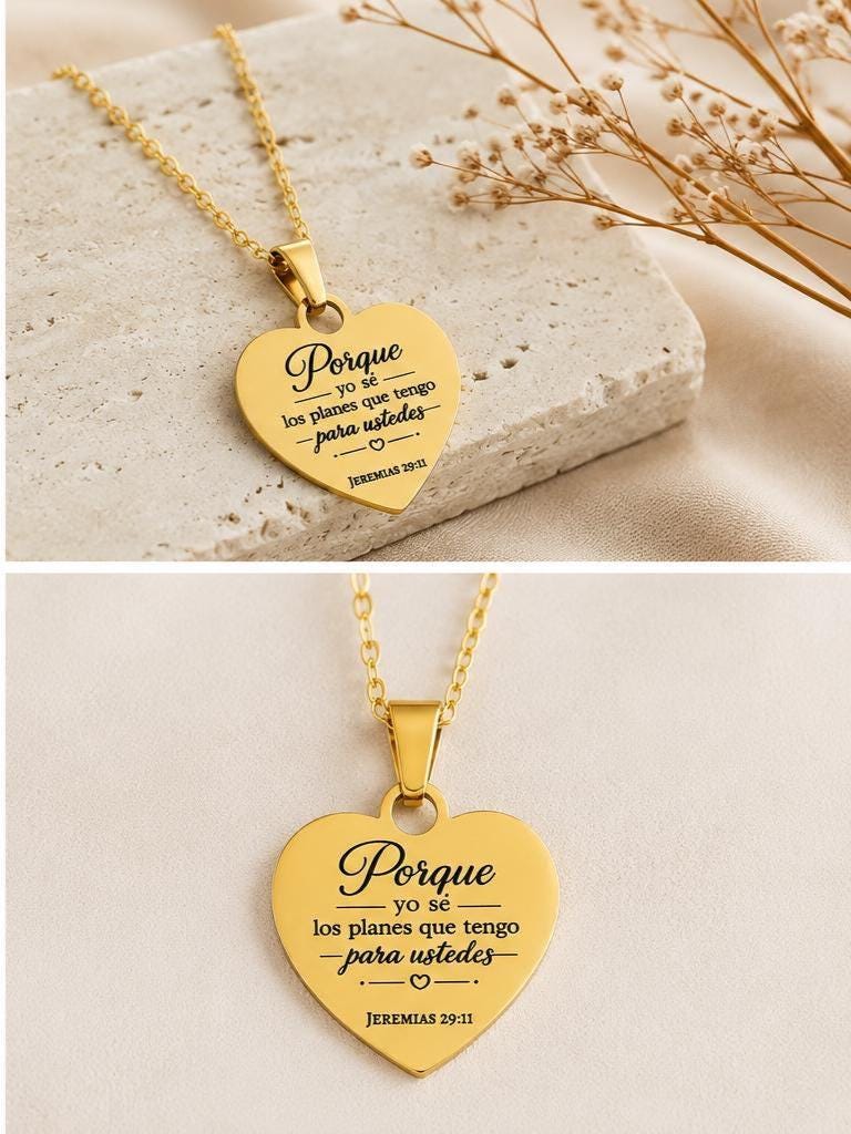 Jeremías 29:11 Necklace in Spanish | Christian Gift for Women | Gold Heart Bible Verse Necklace | Regalo Cristiano para Mujer, Faith Jewelry