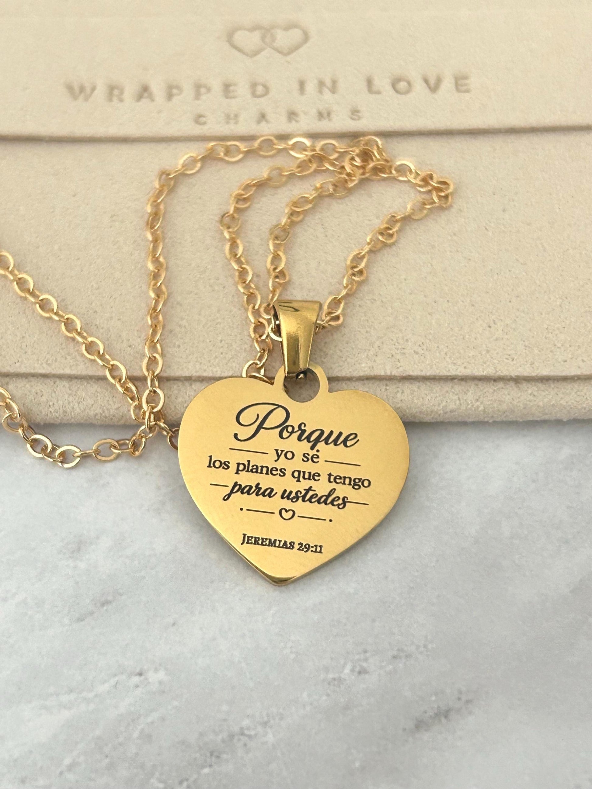 Jeremías 29:11 Necklace in Spanish | Christian Gift for Women | Gold Heart Bible Verse Necklace | Regalo Cristiano para Mujer, Faith Jewelry
