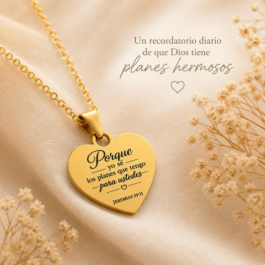 Jeremías 29:11 Necklace in Spanish | Christian Gift for Women | Gold Heart Bible Verse Necklace | Regalo Cristiano para Mujer, Faith Jewelry