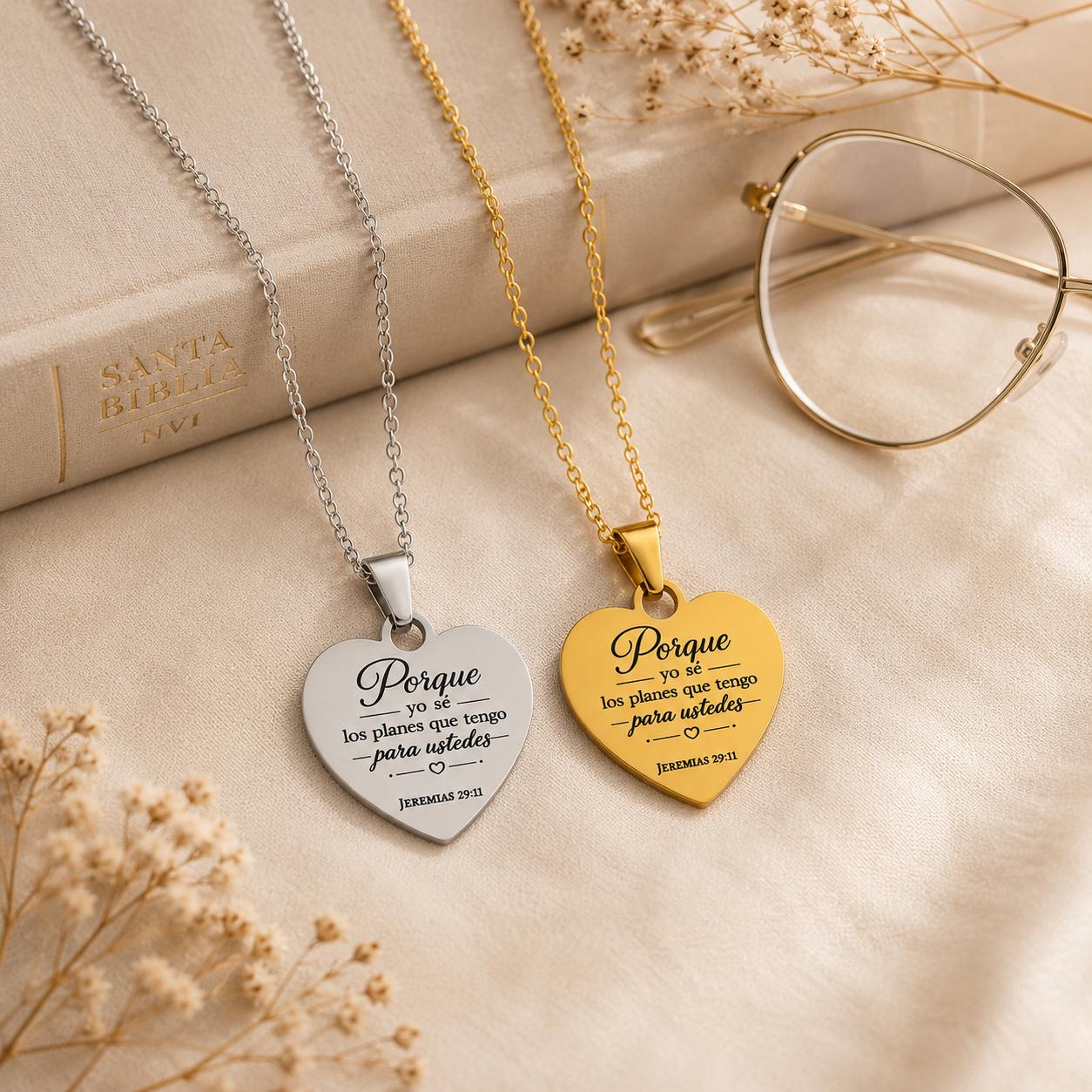 Jeremías 29:11 Necklace in Spanish | Christian Gift for Women | Gold Heart Bible Verse Necklace | Regalo Cristiano para Mujer, Faith Jewelry