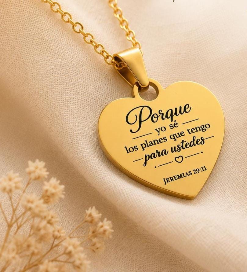 Jeremías 29:11 Necklace in Spanish | Christian Gift for Women | Gold Heart Bible Verse Necklace | Regalo Cristiano para Mujer, Faith Jewelry