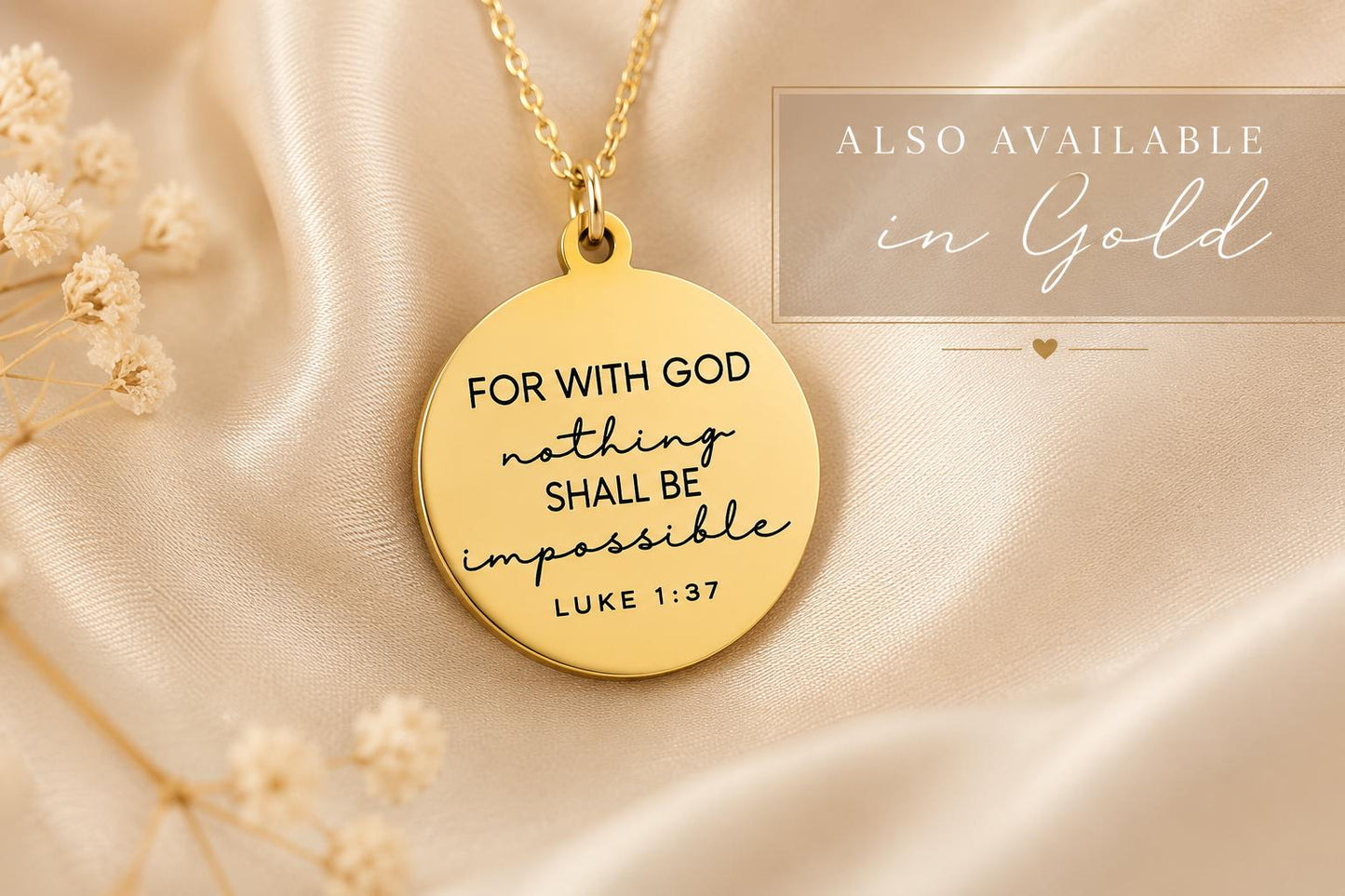 Luke 1:37 Necklace – “For With God Nothing Shall Be Impossible” Bible Verse Pendant | Christian Faith Jewelry Gift