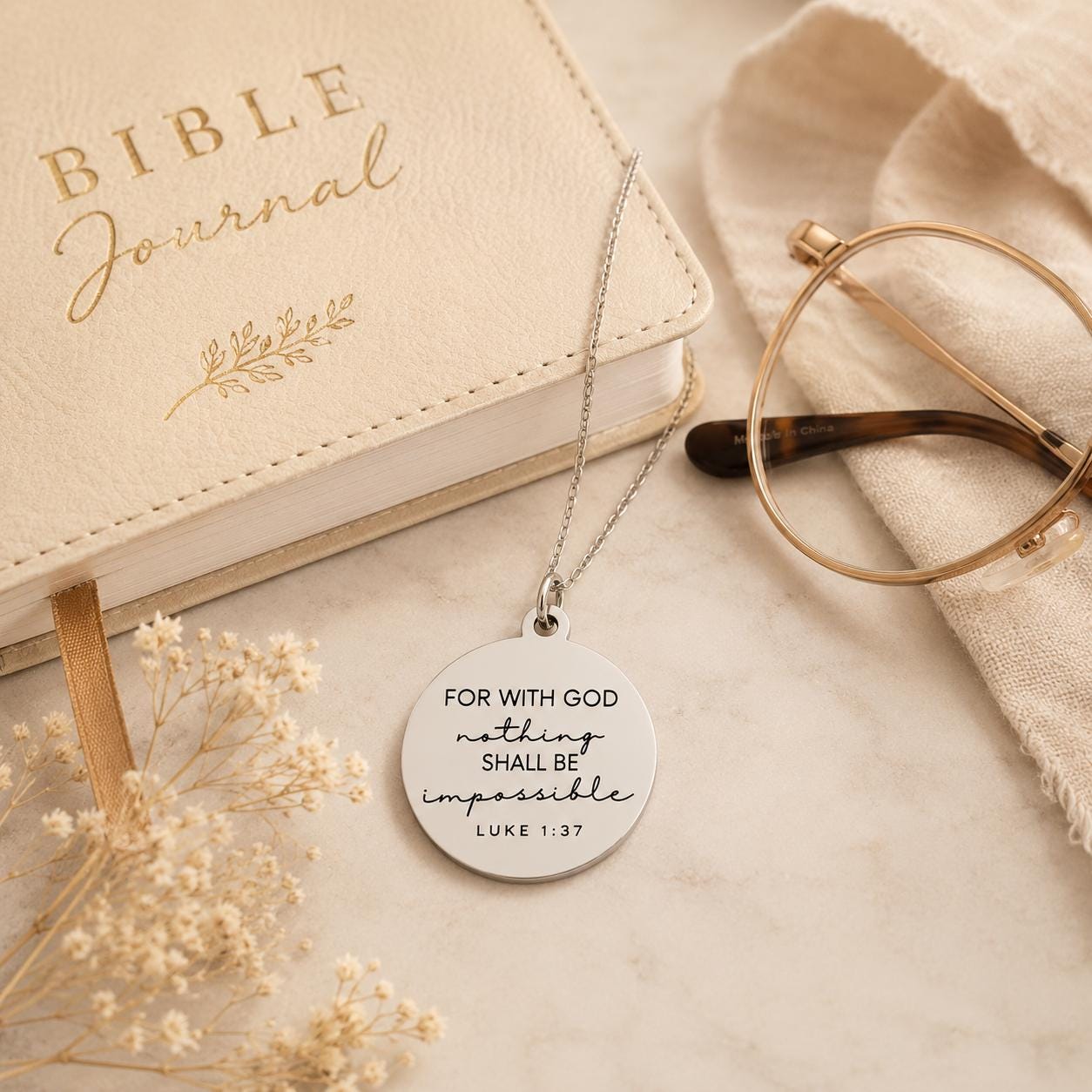 Luke 1:37 Necklace – “For With God Nothing Shall Be Impossible” Bible Verse Pendant | Christian Faith Jewelry Gift